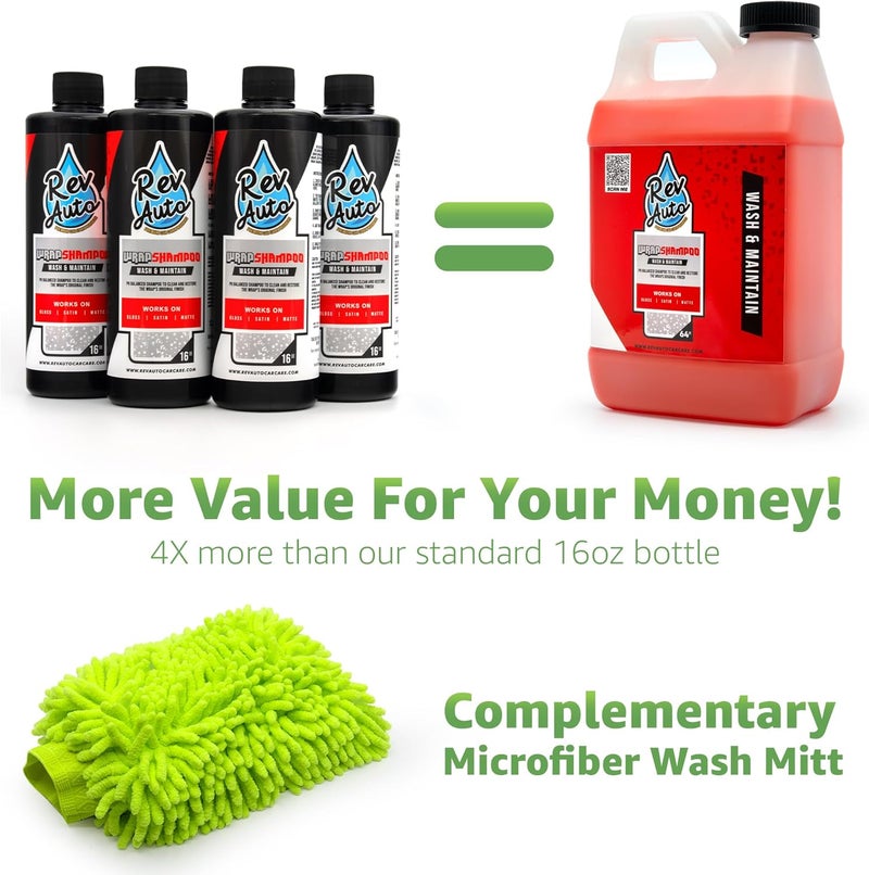 Rev Auto Vinyl Wrap Car Wash Soap Kit - Includes 64oz Car Wash Soap For Vinyl Wrap & Microfiber Wash Mitt | Works in Foam Cannon & Bucket Washes | pH-Balanced, Safe For All Finishes - Image 5